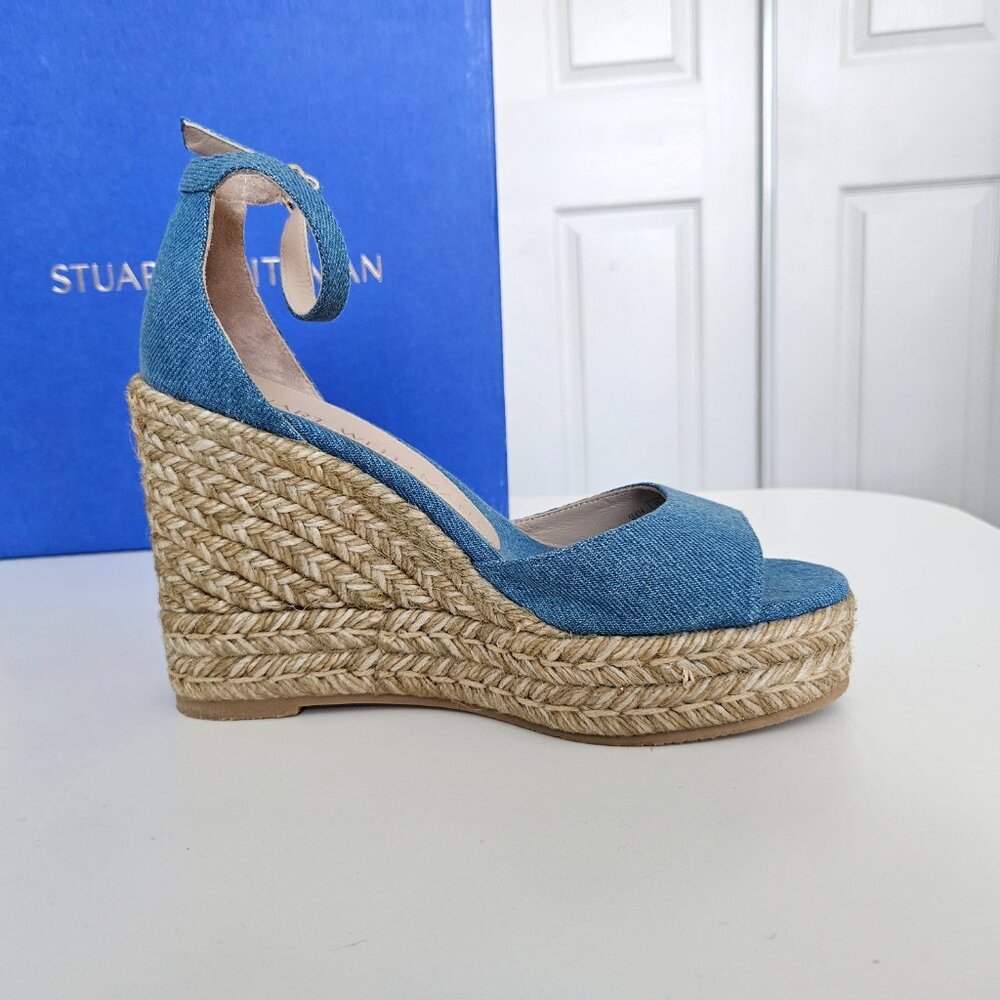 Stuart Weitzman Denim Espadrille Wedge Sandals – Size 7 / EU 37.5 – NWOT - Picture 6 of 14